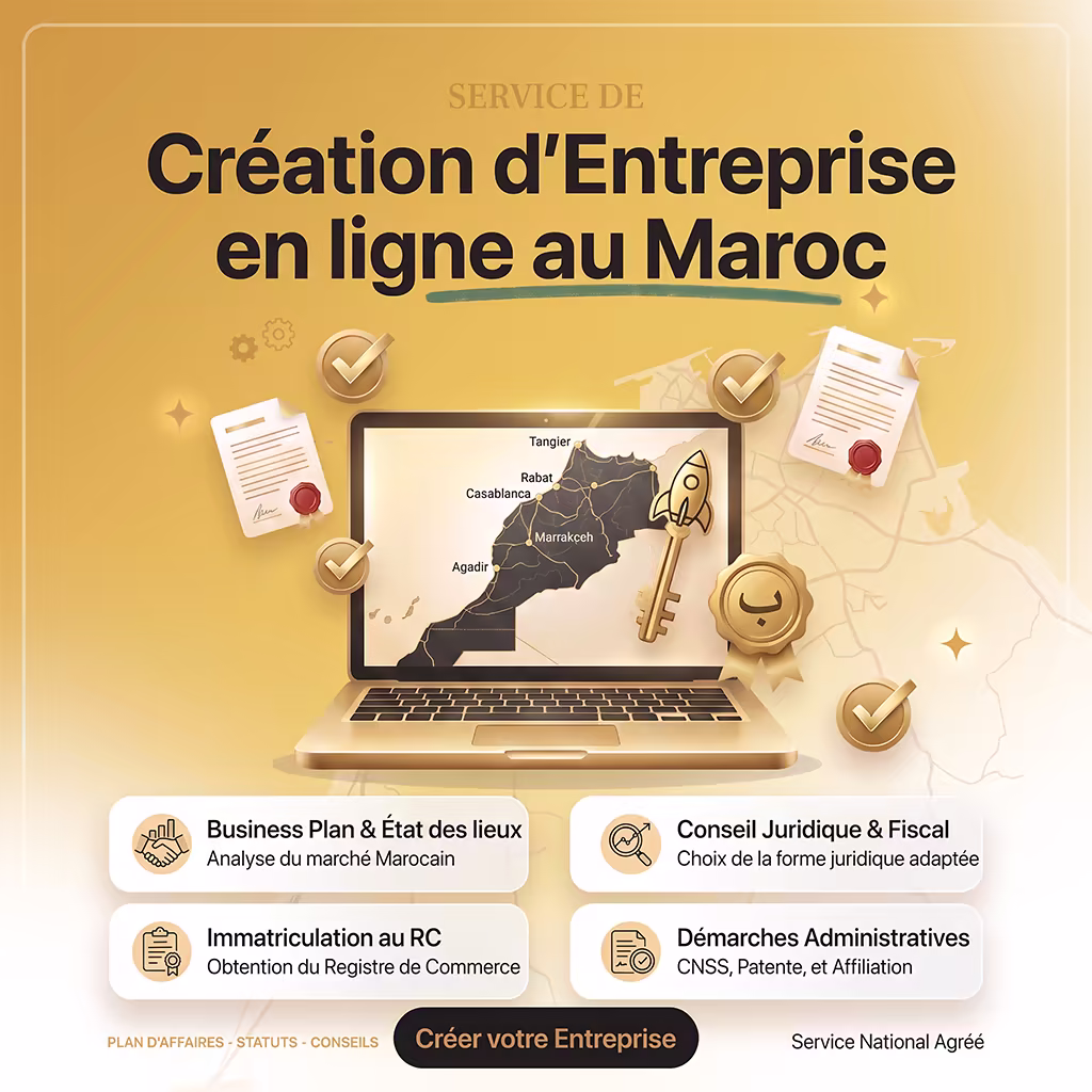 Online company formation in Morocco — LetsPro service: business plan, legal and tax advice, trade-register (RC) registration, CNSS, licence and administrative steps 2026-2027